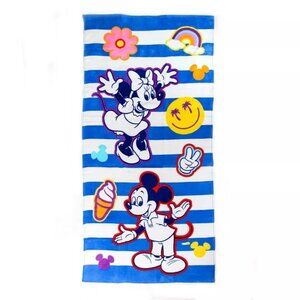 Disney Mickey Mouse & Friends Minnie Striped 100% Cotton Beach Towel 28" x 58"